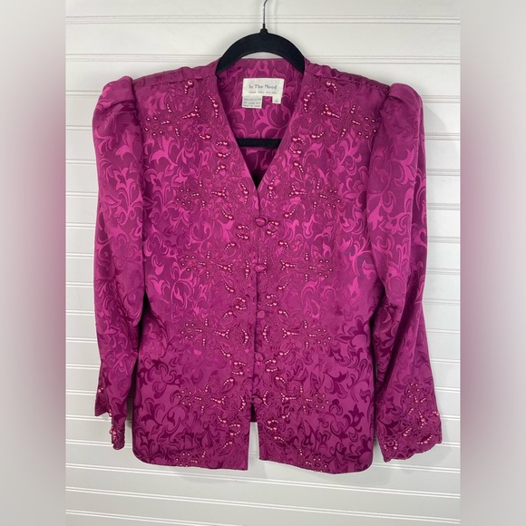 In The Mood Fuchsia Floral Beaded Special Occasion Blazer 10 Women’s GUC - Picture 1 of 11